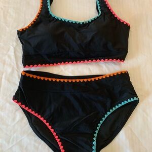 Amazon Girls Bikini - Black with Pink, Orange, and Blue Trim